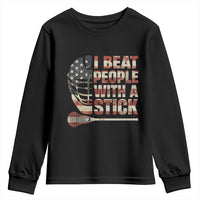 Funny Lacrosse Lax Youth Sweatshirt I Beat People With A Stick Vintage American Flag
