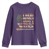 Funny Lacrosse Lax Youth Sweatshirt I Beat People With A Stick Vintage American Flag