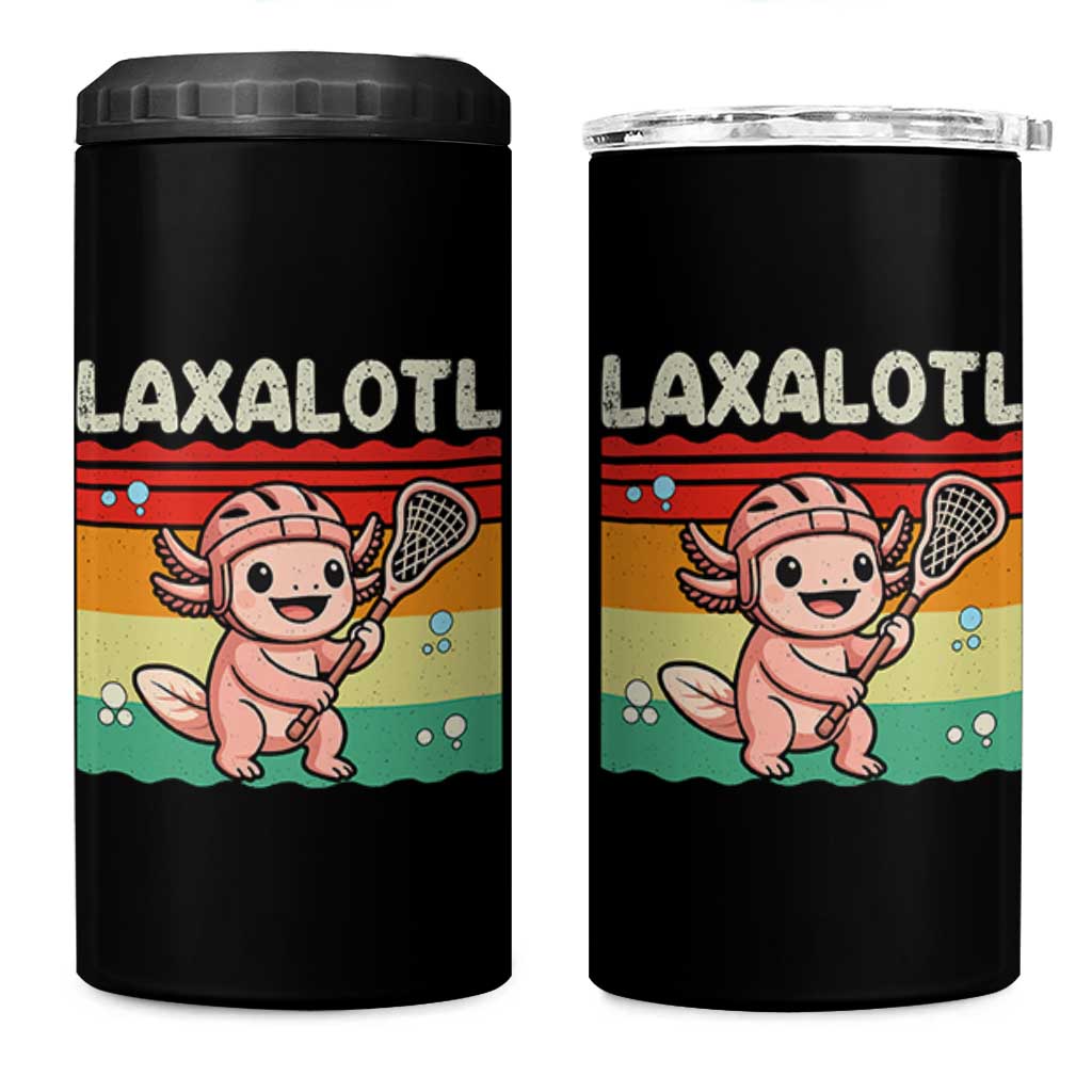 Funny Axolotl Lacrosse LAX Laxalotl 4 in 1 Can Cooler Tumbler Lacrosse Player Retro Vintage