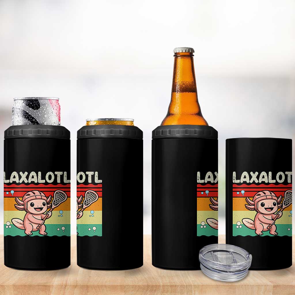 Funny Axolotl Lacrosse LAX Laxalotl 4 in 1 Can Cooler Tumbler Lacrosse Player Retro Vintage