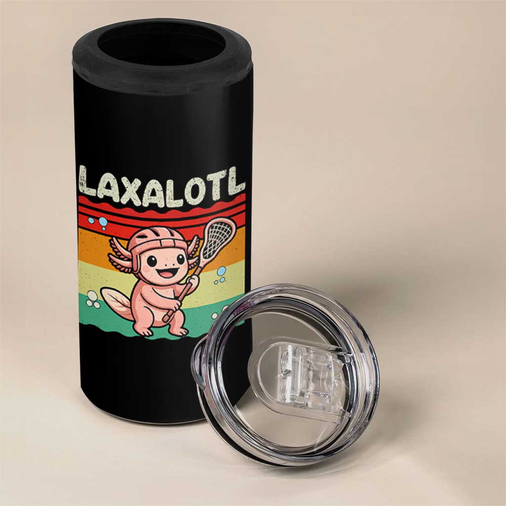 Funny Axolotl Lacrosse LAX Laxalotl 4 in 1 Can Cooler Tumbler Lacrosse Player Retro Vintage