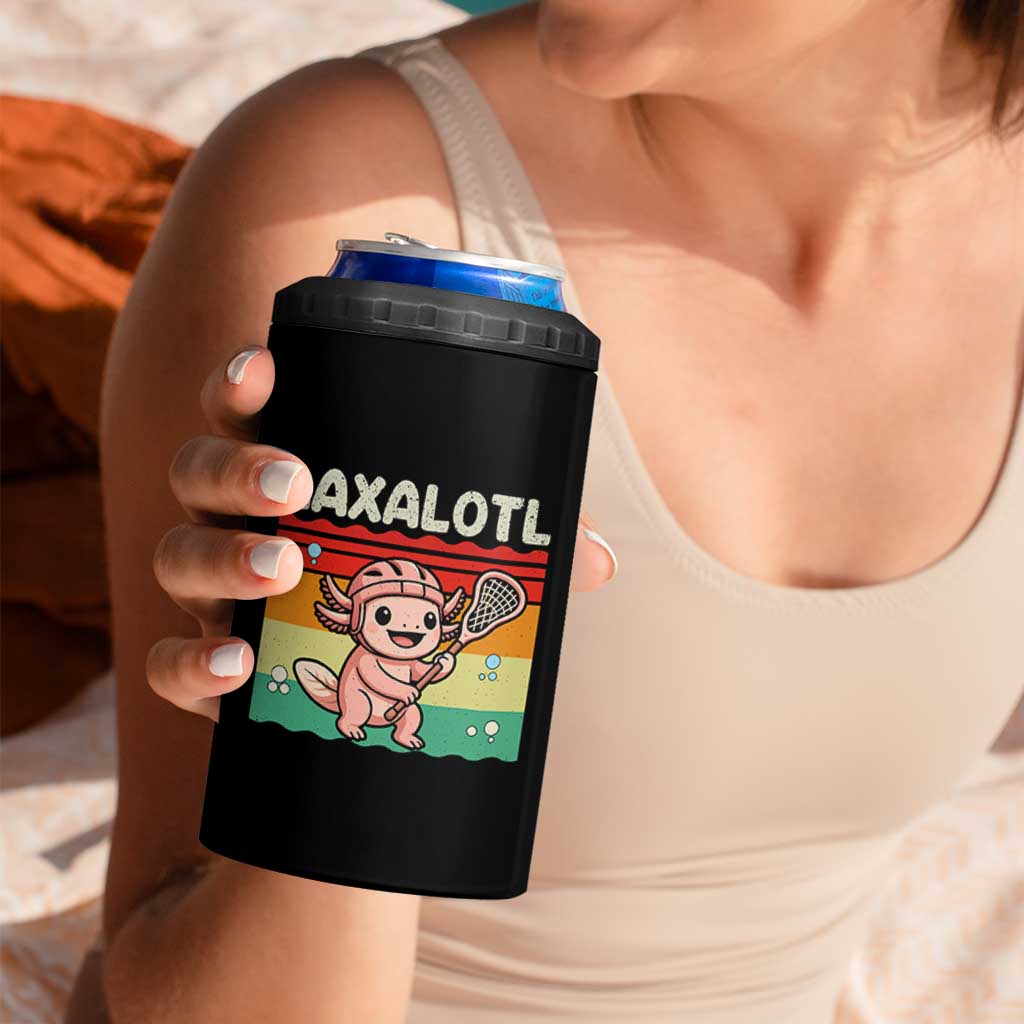 Funny Axolotl Lacrosse LAX Laxalotl 4 in 1 Can Cooler Tumbler Lacrosse Player Retro Vintage