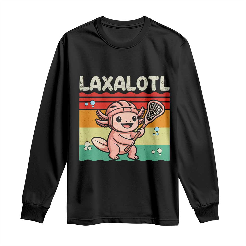 Funny Axolotl Lacrosse LAX Laxalotl Long Sleeve Shirt Lacrosse Player Retro Vintage