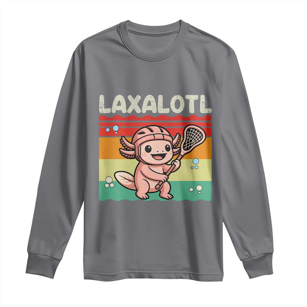 Funny Axolotl Lacrosse LAX Laxalotl Long Sleeve Shirt Lacrosse Player Retro Vintage