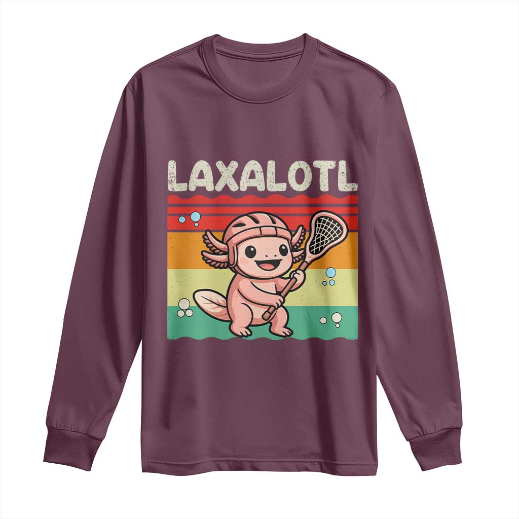 Funny Axolotl Lacrosse LAX Laxalotl Long Sleeve Shirt Lacrosse Player Retro Vintage