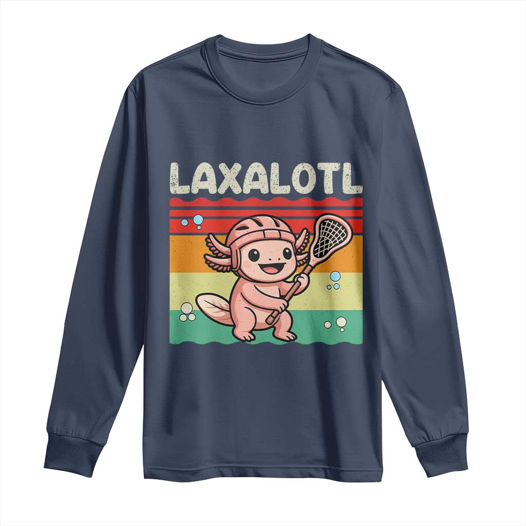 Funny Axolotl Lacrosse LAX Laxalotl Long Sleeve Shirt Lacrosse Player Retro Vintage