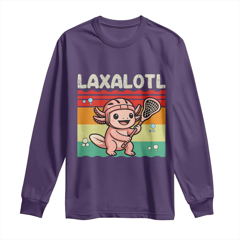 Funny Axolotl Lacrosse LAX Laxalotl Long Sleeve Shirt Lacrosse Player Retro Vintage