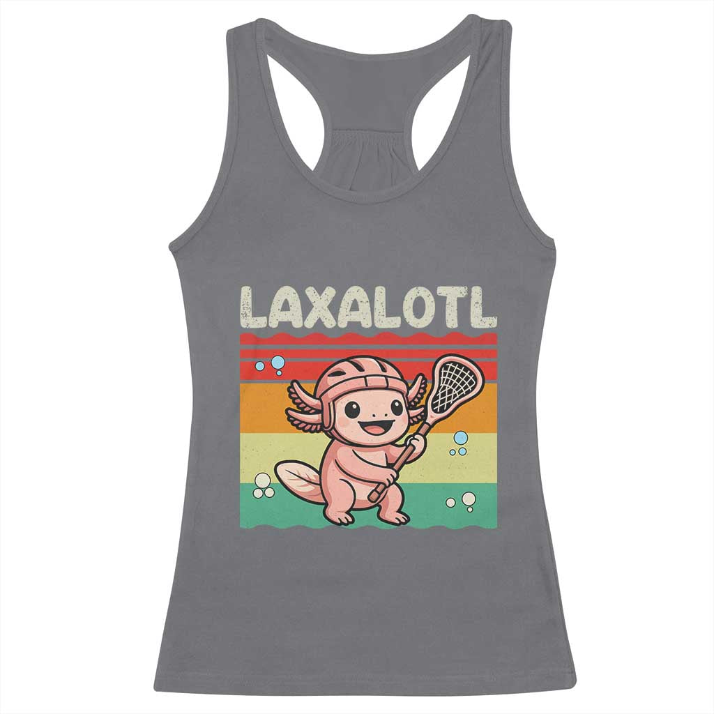 Funny Axolotl Lacrosse LAX Laxalotl Racerback Tank Top Lacrosse Player Retro Vintage