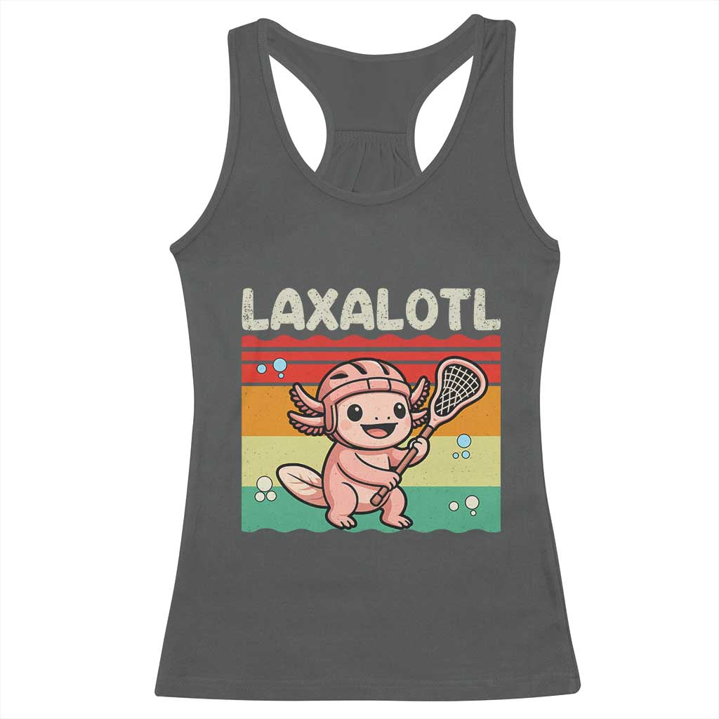 Funny Axolotl Lacrosse LAX Laxalotl Racerback Tank Top Lacrosse Player Retro Vintage