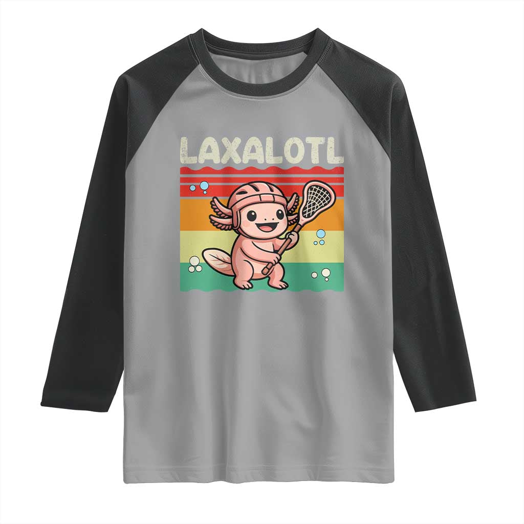 Funny Axolotl Lacrosse LAX Laxalotl Raglan Shirt Lacrosse Player Retro Vintage