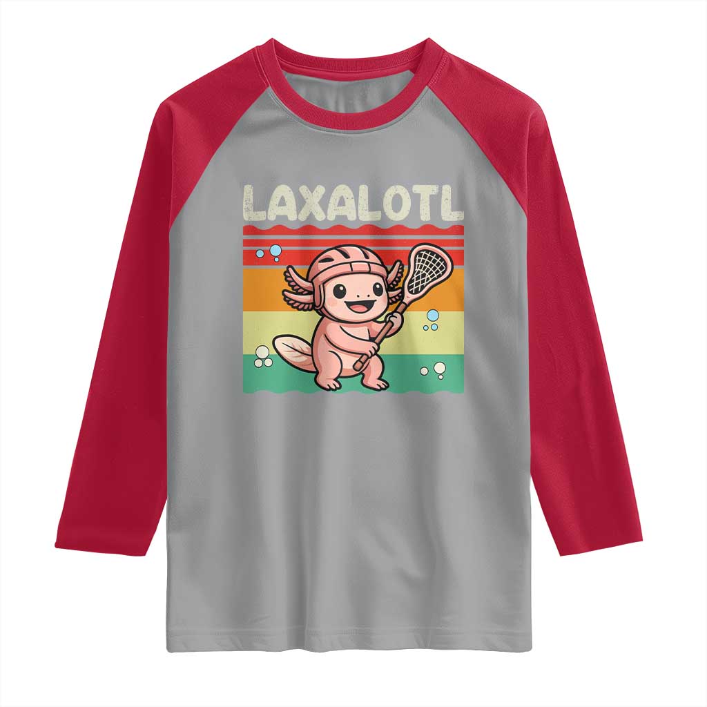 Funny Axolotl Lacrosse LAX Laxalotl Raglan Shirt Lacrosse Player Retro Vintage
