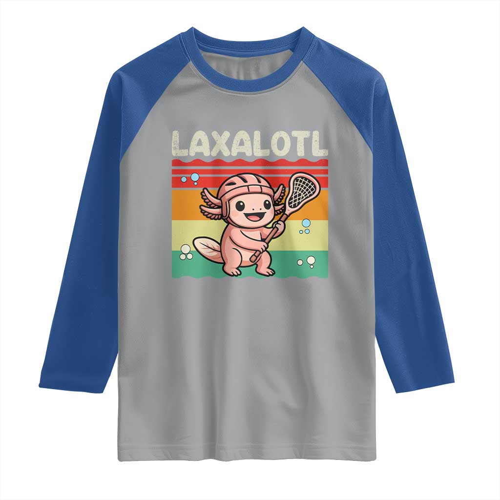 Funny Axolotl Lacrosse LAX Laxalotl Raglan Shirt Lacrosse Player Retro Vintage