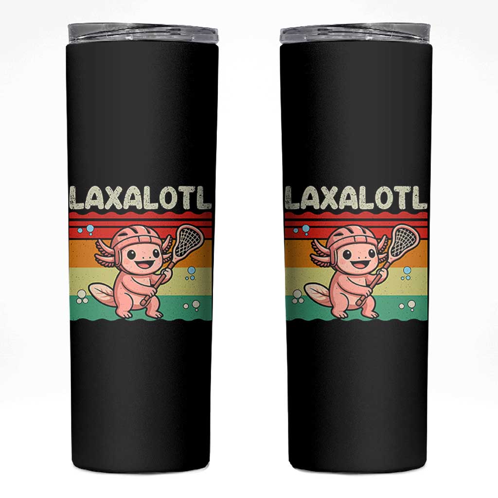 Funny Axolotl Lacrosse LAX Laxalotl Skinny Tumbler Lacrosse Player Retro Vintage