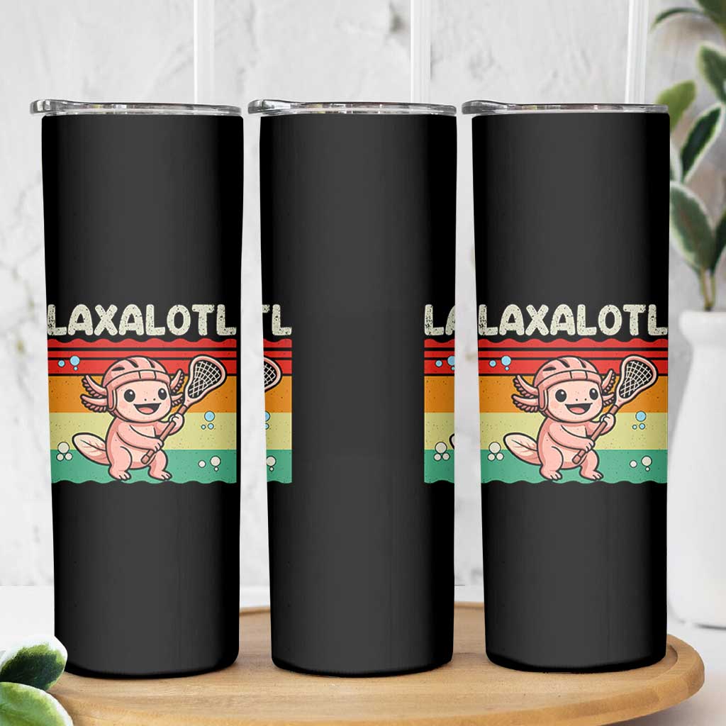Funny Axolotl Lacrosse LAX Laxalotl Skinny Tumbler Lacrosse Player Retro Vintage