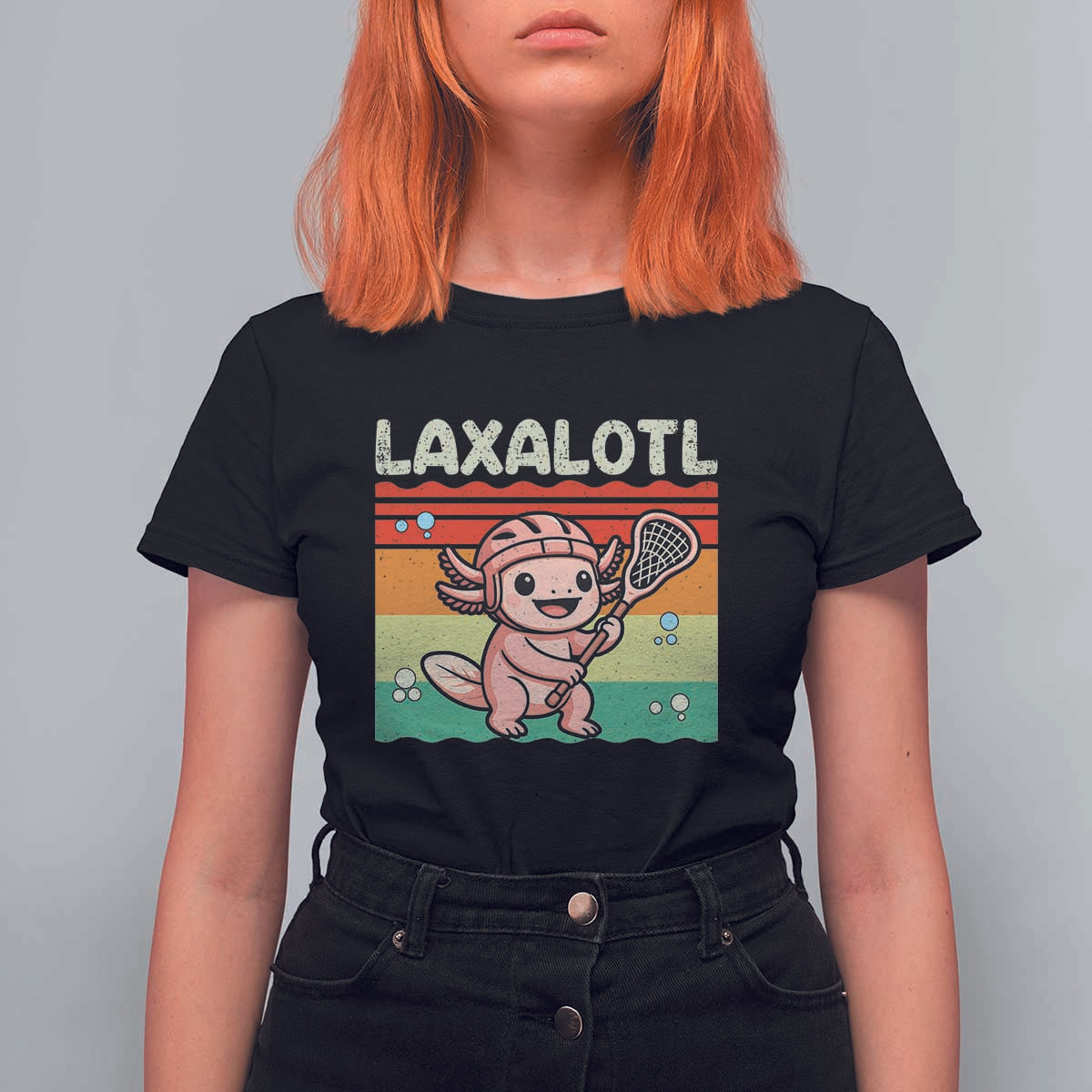 Funny Axolotl Lacrosse LAX Laxalotl T Shirt For Women Lacrosse Player Retro Vintage