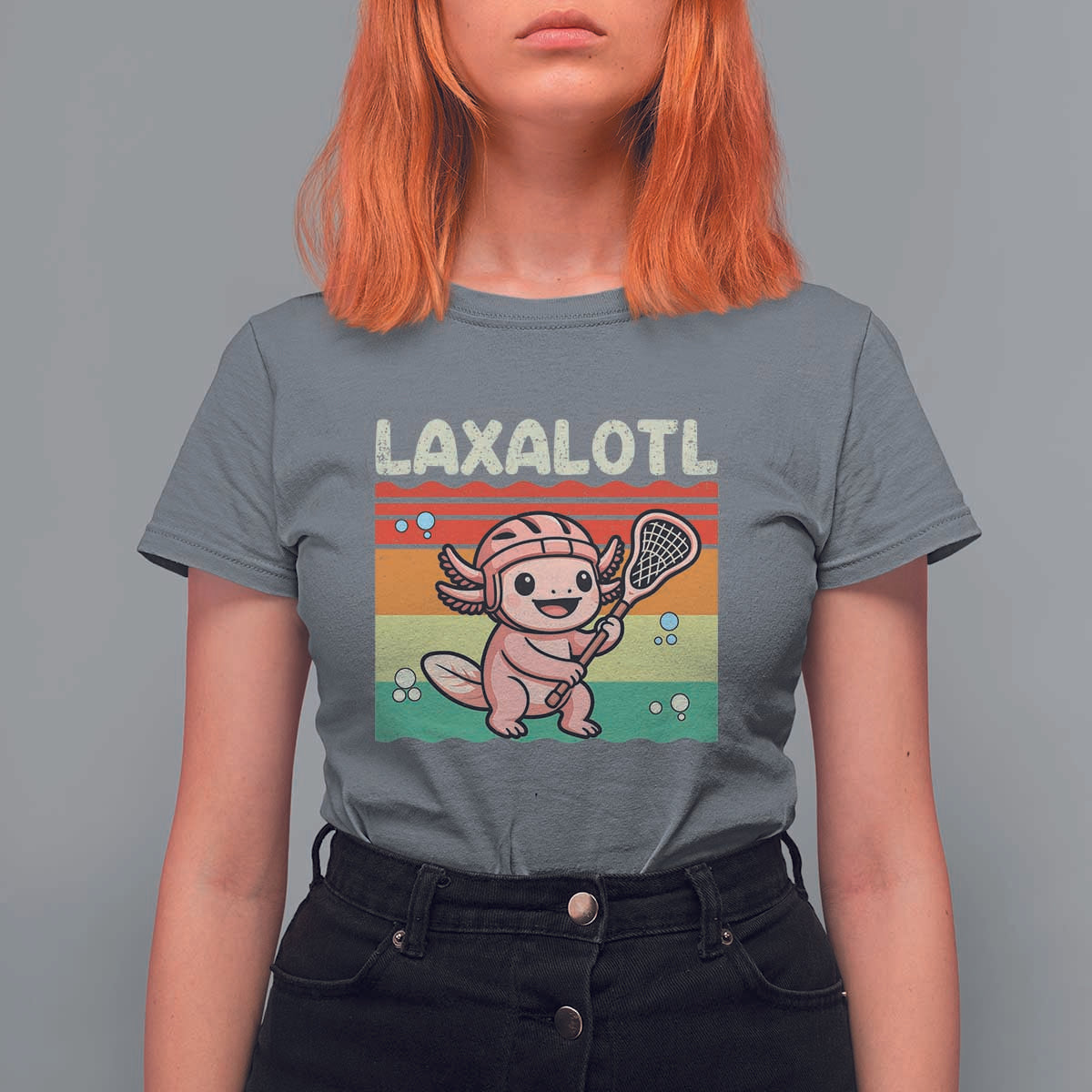 Funny Axolotl Lacrosse LAX Laxalotl T Shirt For Women Lacrosse Player Retro Vintage