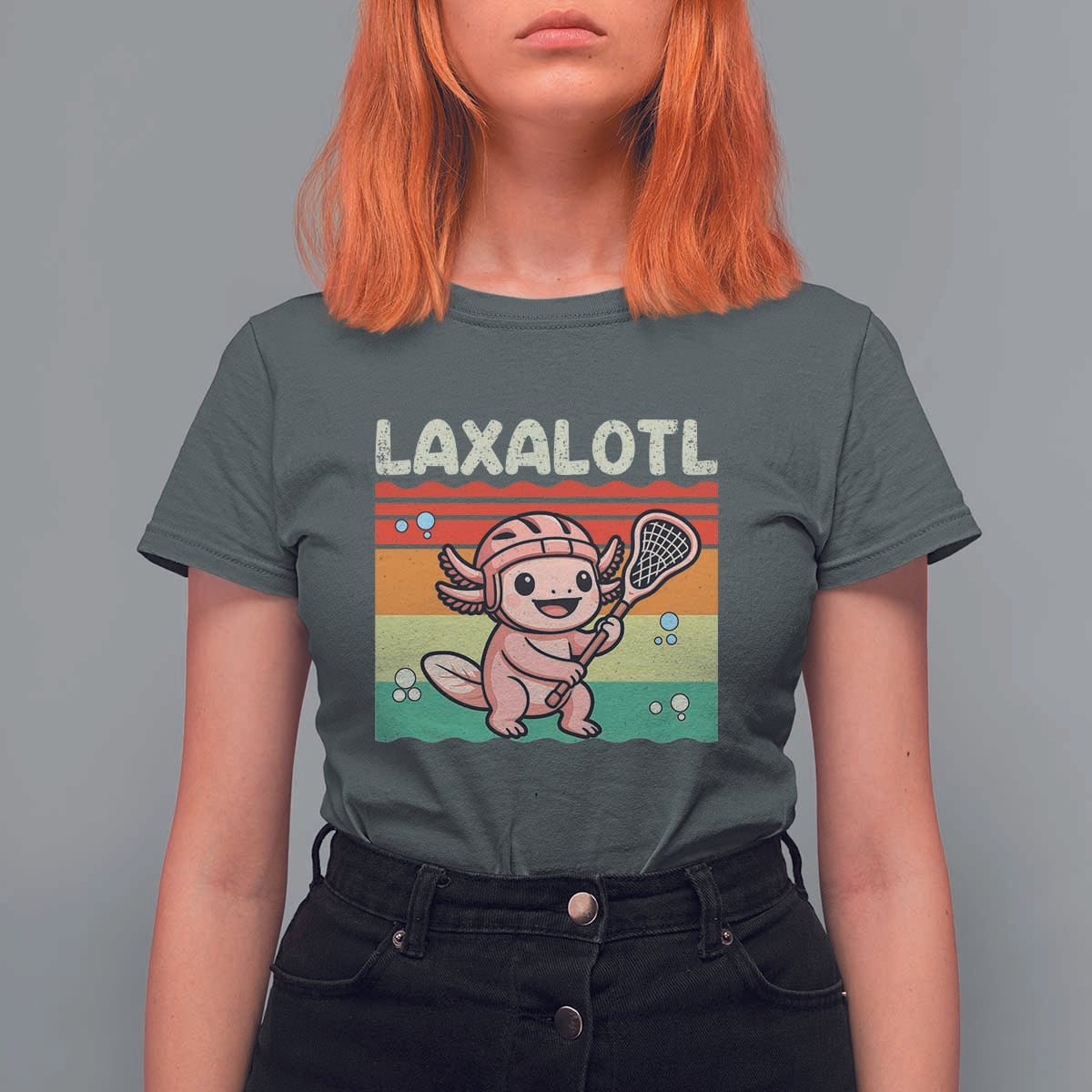 Funny Axolotl Lacrosse LAX Laxalotl T Shirt For Women Lacrosse Player Retro Vintage