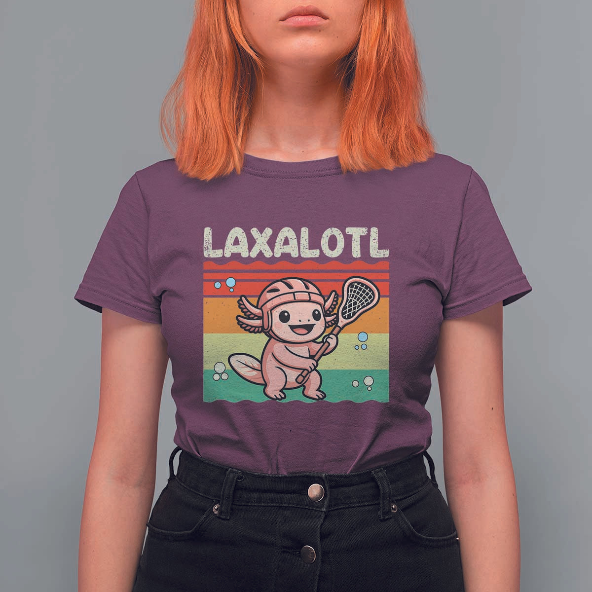 Funny Axolotl Lacrosse LAX Laxalotl T Shirt For Women Lacrosse Player Retro Vintage
