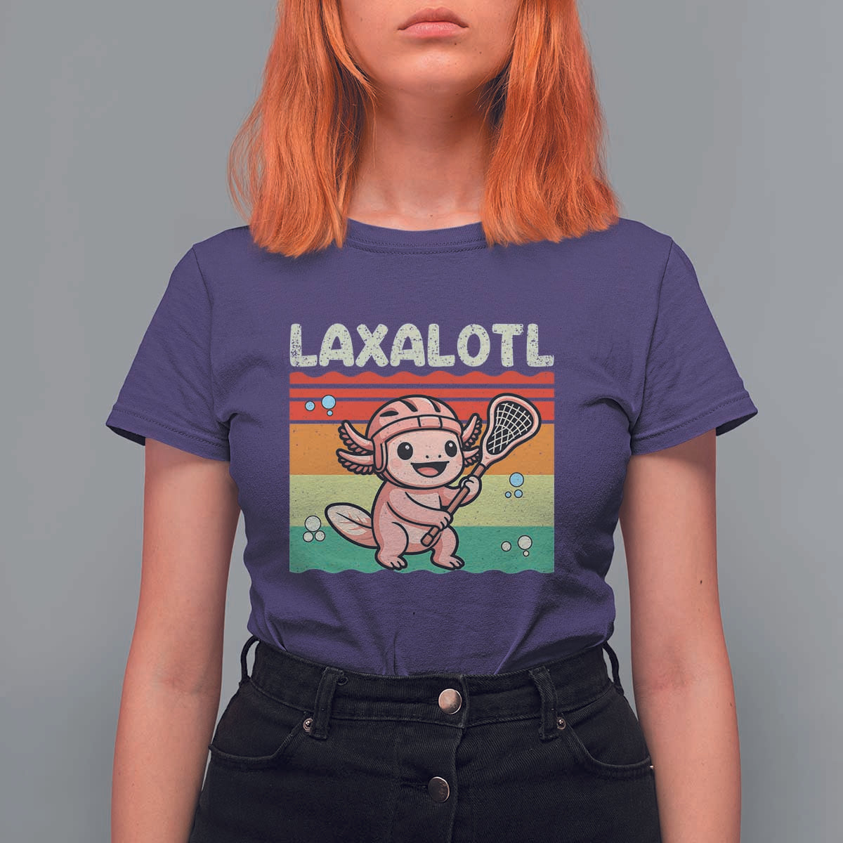 Funny Axolotl Lacrosse LAX Laxalotl T Shirt For Women Lacrosse Player Retro Vintage