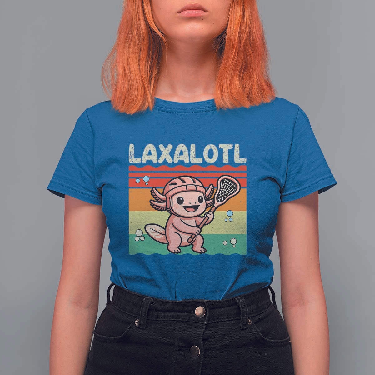 Funny Axolotl Lacrosse LAX Laxalotl T Shirt For Women Lacrosse Player Retro Vintage