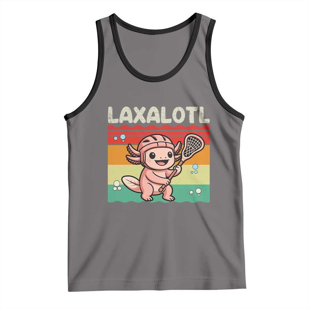 Funny Axolotl Lacrosse LAX Laxalotl Tank Top Lacrosse Player Retro Vintage
