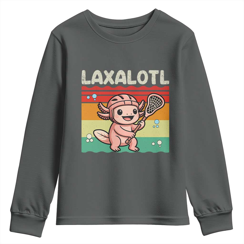 Funny Axolotl Lacrosse LAX Laxalotl Youth Sweatshirt Lacrosse Player Retro Vintage