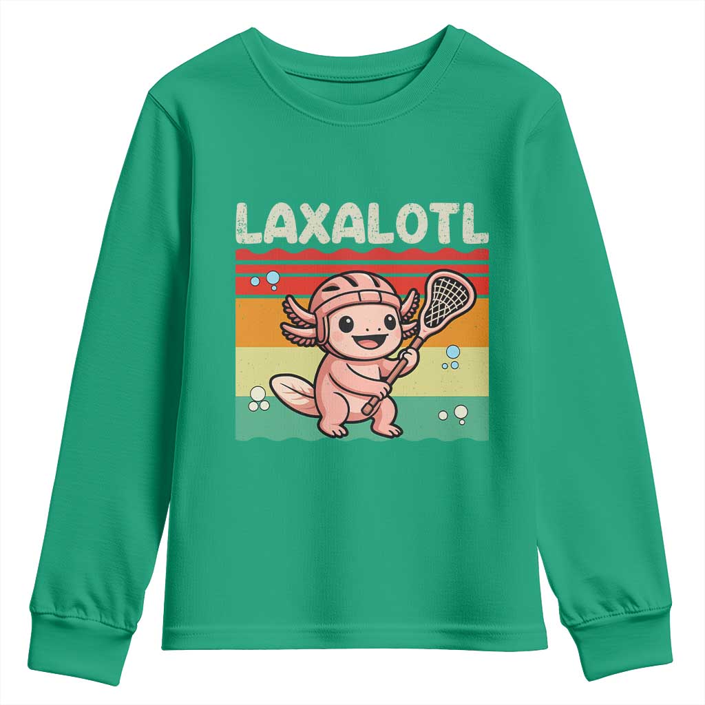 Funny Axolotl Lacrosse LAX Laxalotl Youth Sweatshirt Lacrosse Player Retro Vintage