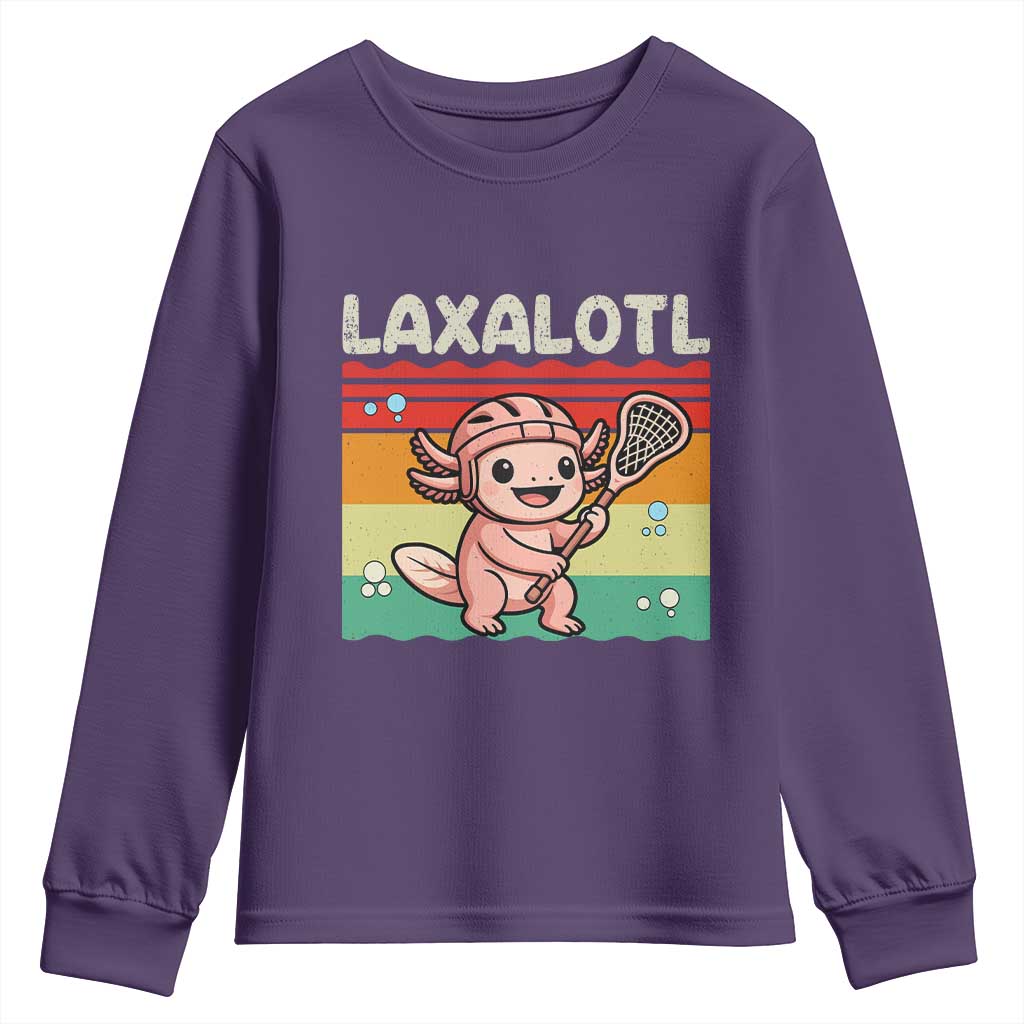 Funny Axolotl Lacrosse LAX Laxalotl Youth Sweatshirt Lacrosse Player Retro Vintage