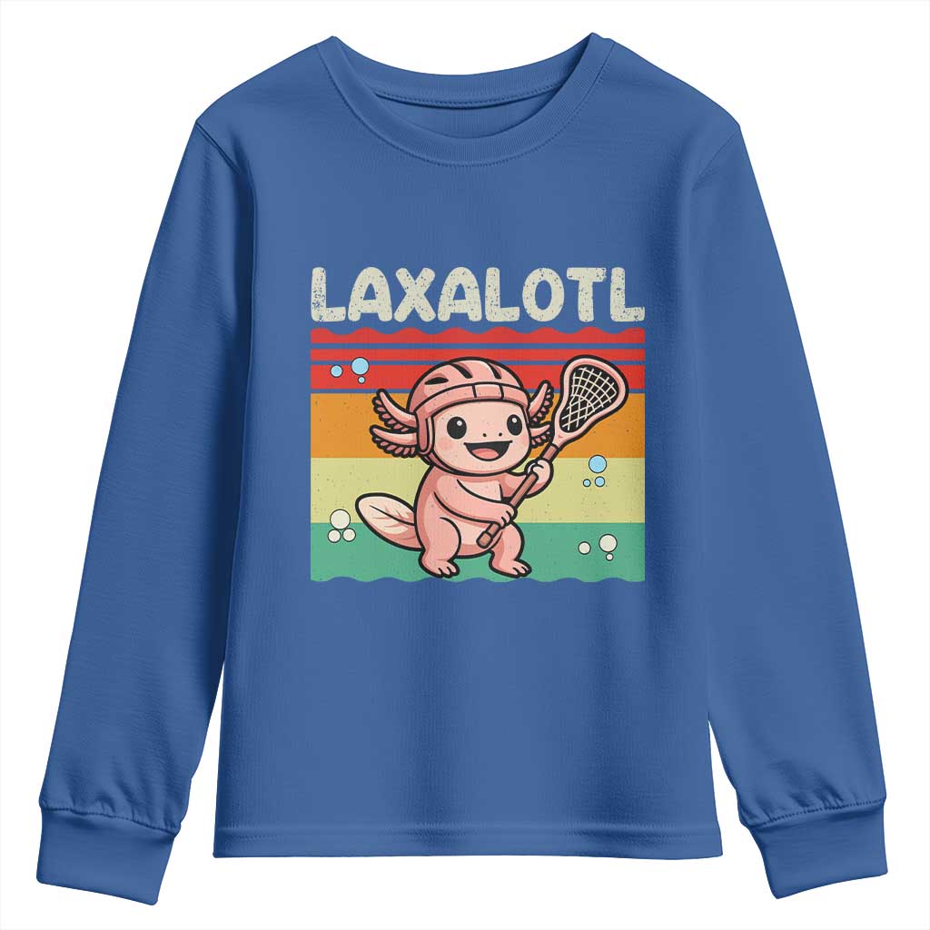 Funny Axolotl Lacrosse LAX Laxalotl Youth Sweatshirt Lacrosse Player Retro Vintage