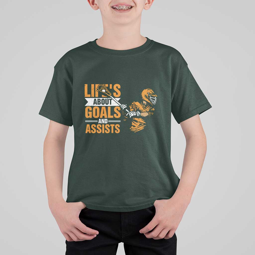 Funny Lacrosse Lax Player T Shirt For Kid Life's About Goals And Assists