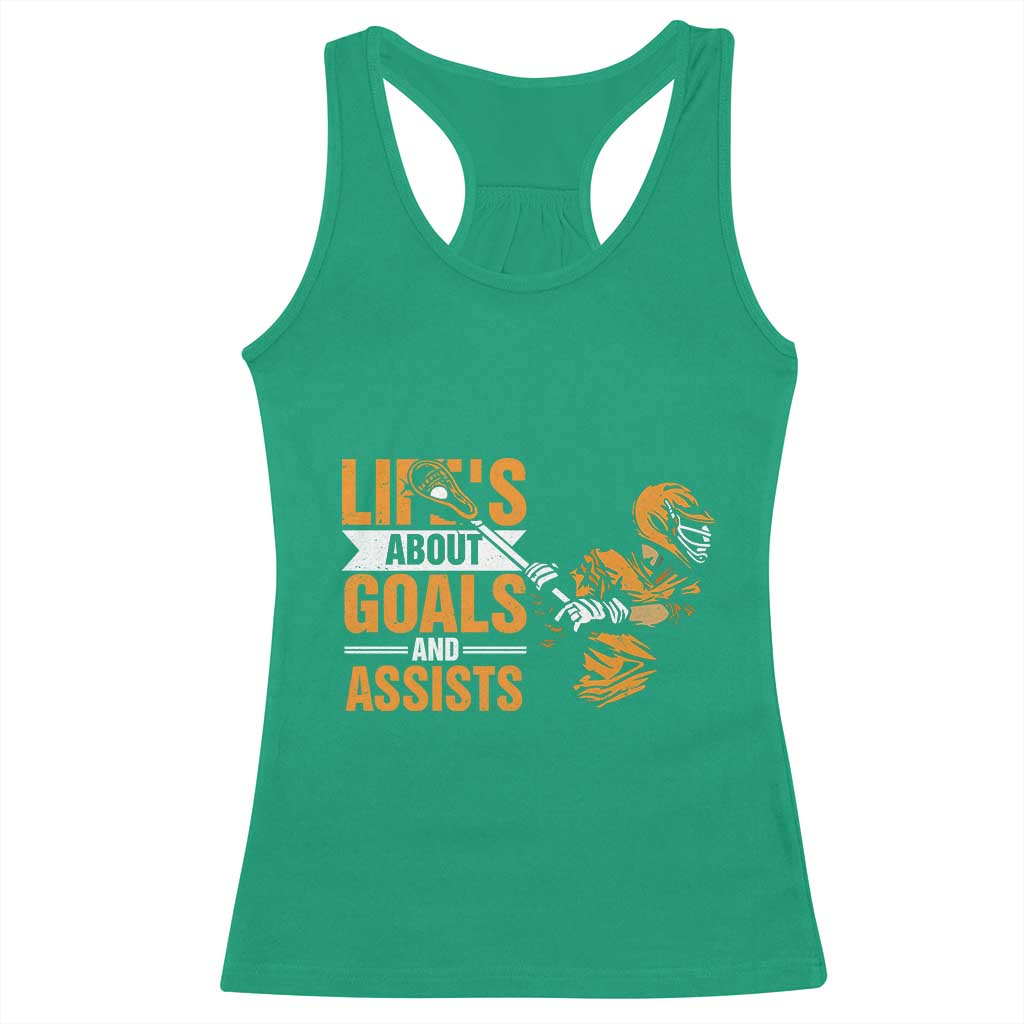 Funny Lacrosse Lax Player Racerback Tank Top Life's About Goals And Assists
