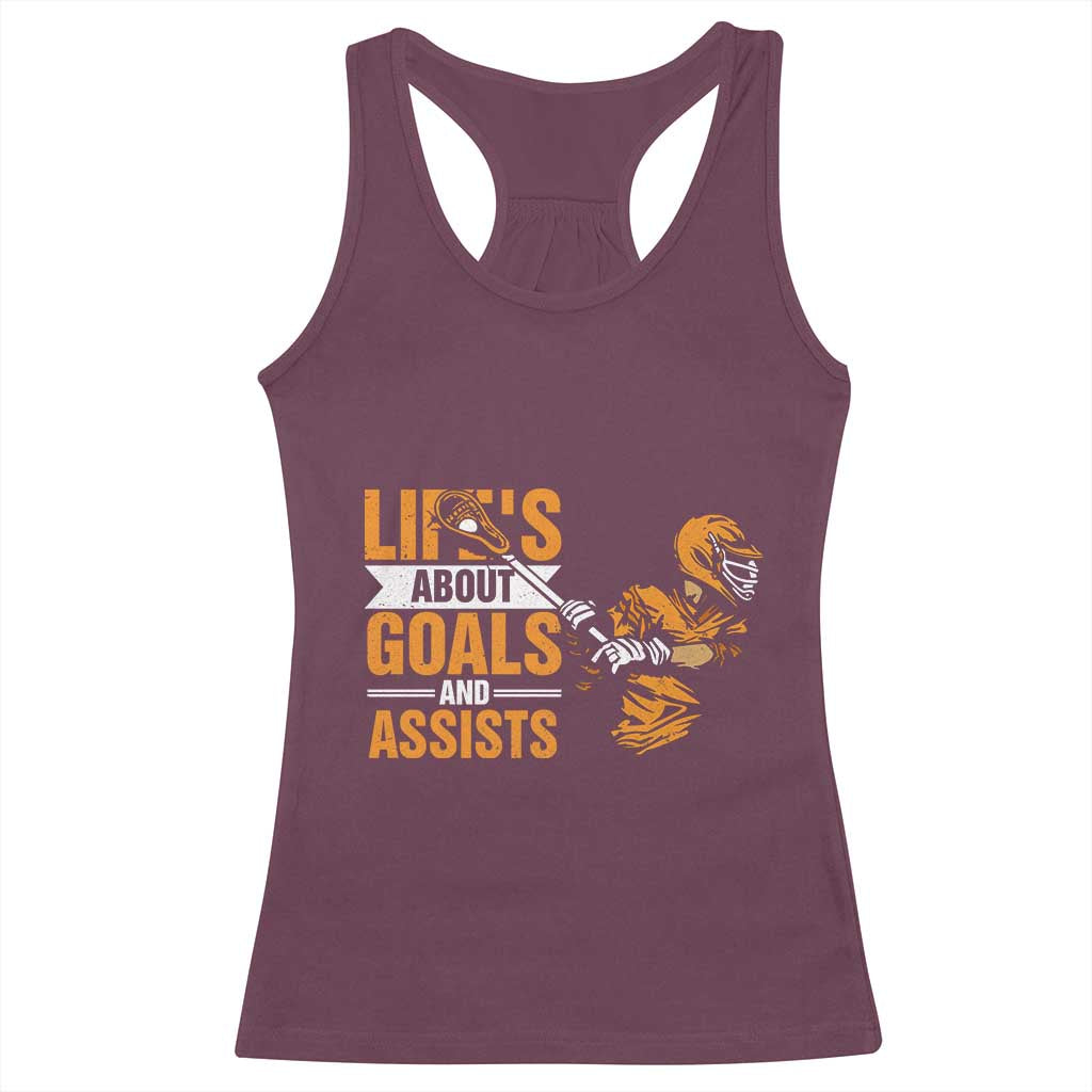 Funny Lacrosse Lax Player Racerback Tank Top Life's About Goals And Assists