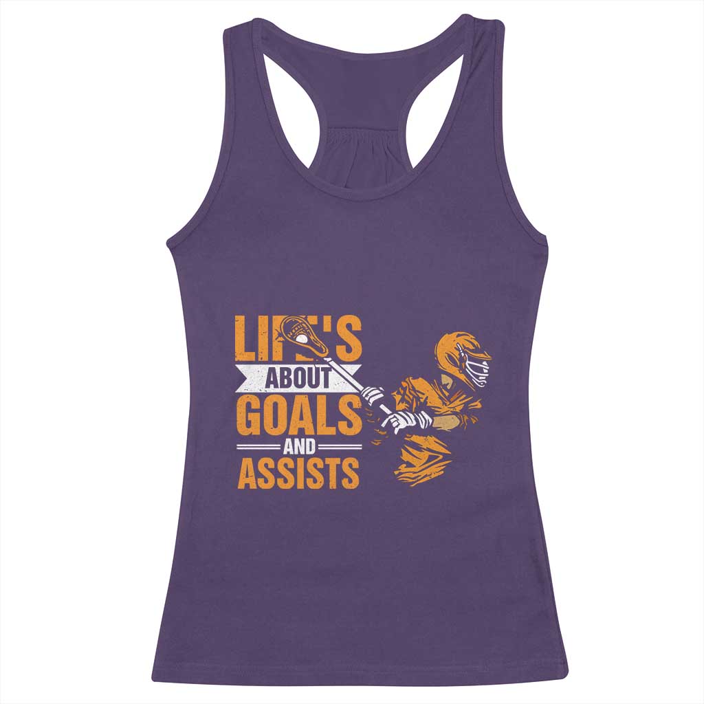 Funny Lacrosse Lax Player Racerback Tank Top Life's About Goals And Assists