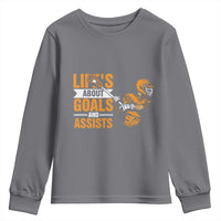 Funny Lacrosse Lax Player Youth Sweatshirt Life's About Goals And Assists