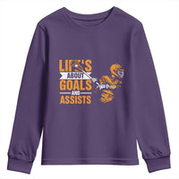 Funny Lacrosse Lax Player Youth Sweatshirt Life's About Goals And Assists