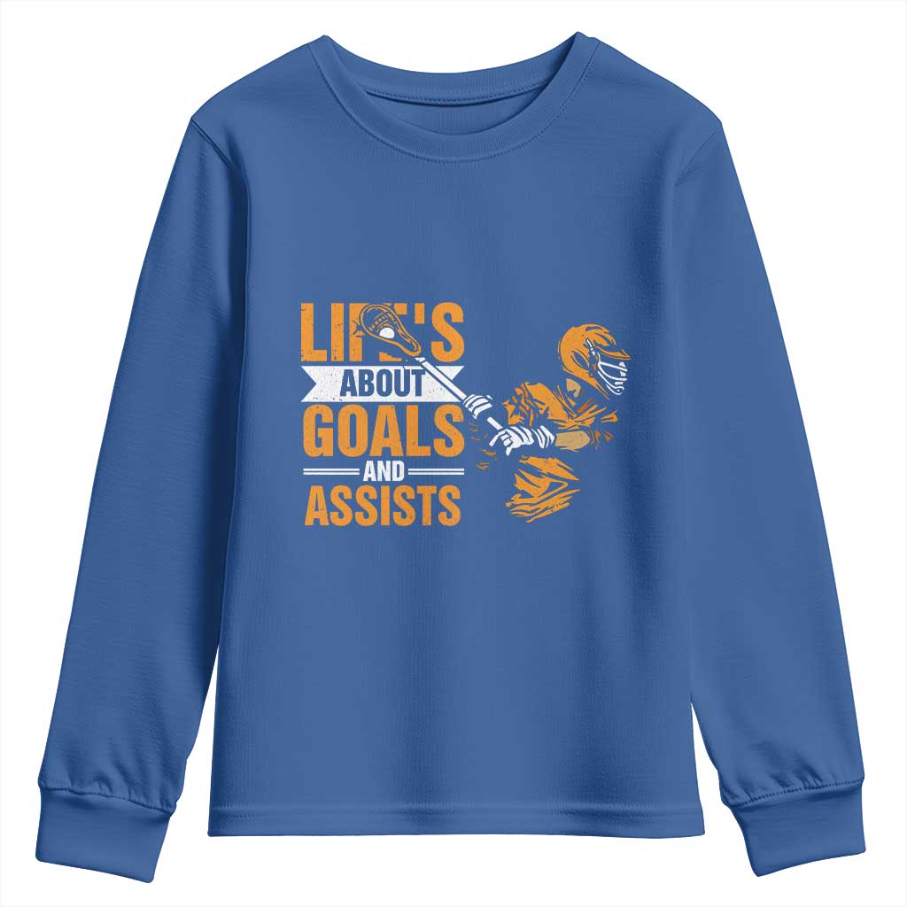Funny Lacrosse Lax Player Youth Sweatshirt Life's About Goals And Assists