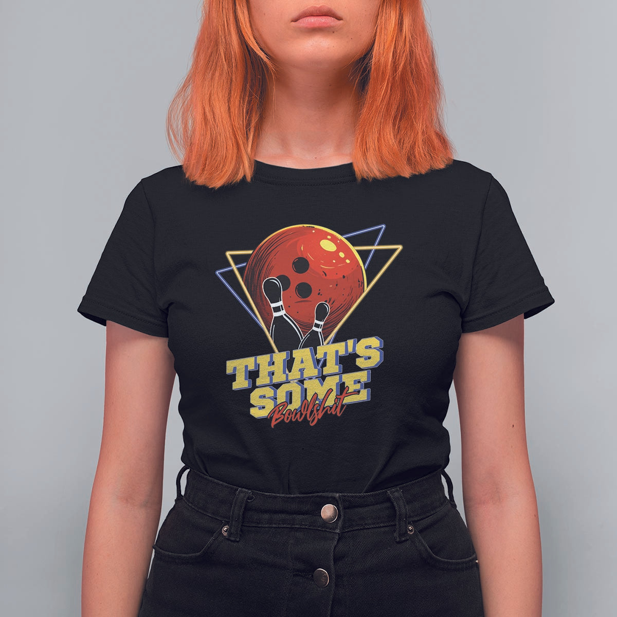 80s Bowling T Shirt For Women That's Some Bowlshit Neon Retro Ball Pins Strike Spilt - Wonder Print Shop