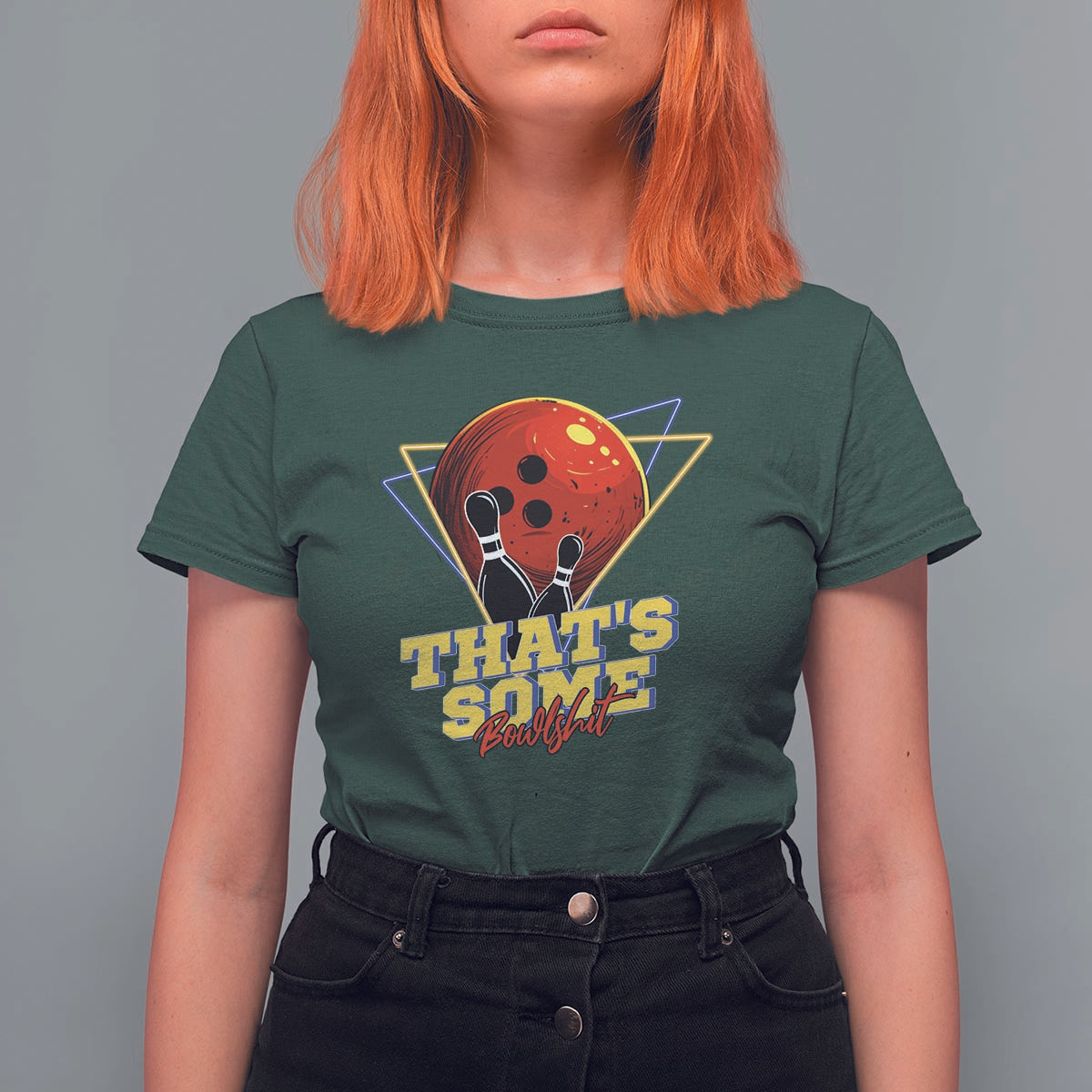 80s Bowling T Shirt For Women That's Some Bowlshit Neon Retro Ball Pins Strike Spilt - Wonder Print Shop