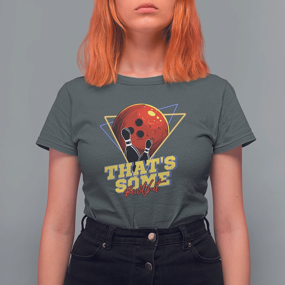 80s Bowling T Shirt For Women That's Some Bowlshit Neon Retro Ball Pins Strike Spilt - Wonder Print Shop