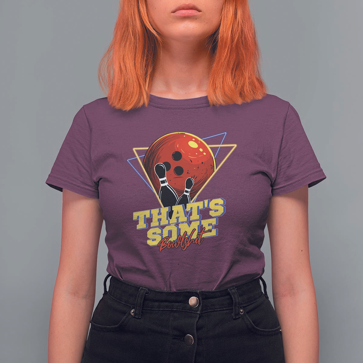 80s Bowling T Shirt For Women That's Some Bowlshit Neon Retro Ball Pins Strike Spilt - Wonder Print Shop