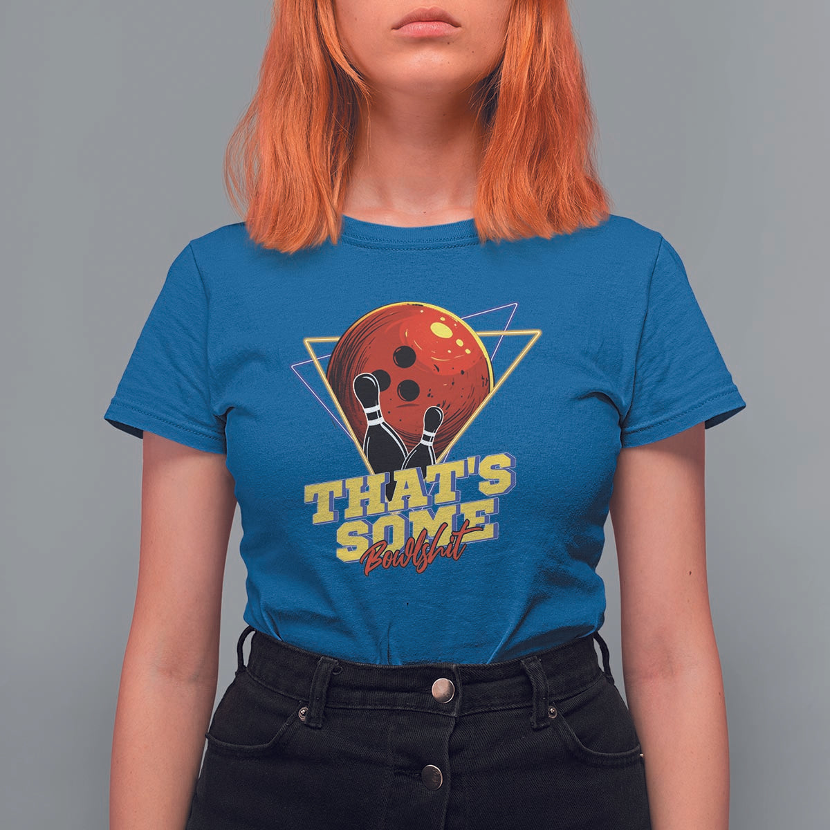 80s Bowling T Shirt For Women That's Some Bowlshit Neon Retro Ball Pins Strike Spilt - Wonder Print Shop