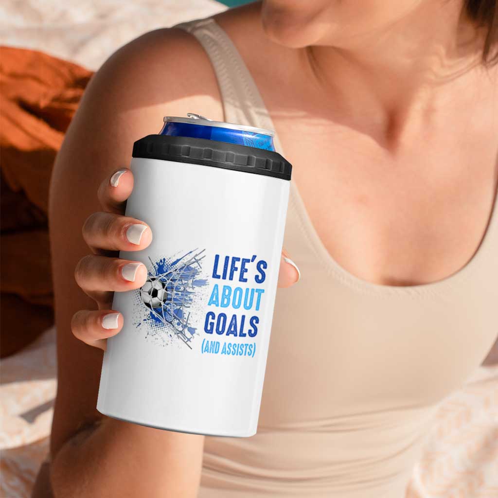 Soccer Lover 4 in 1 Can Cooler Tumbler Life's About Goals And Assists Coach - Wonder Print Shop