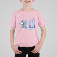 Soccer Lover T Shirt For Kid Life's About Goals And Assists Coach - Wonder Print Shop