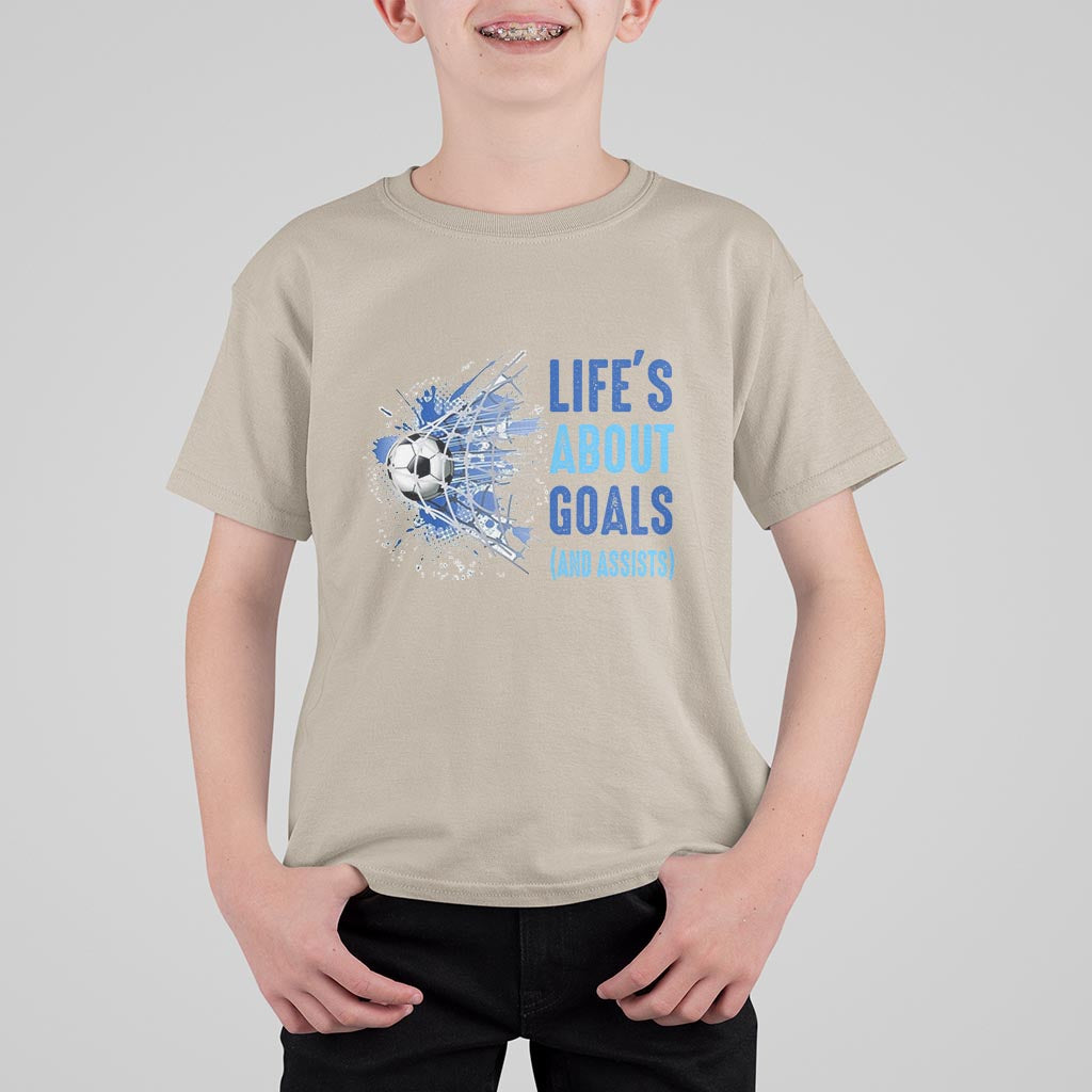 Soccer Lover T Shirt For Kid Life's About Goals And Assists Coach - Wonder Print Shop