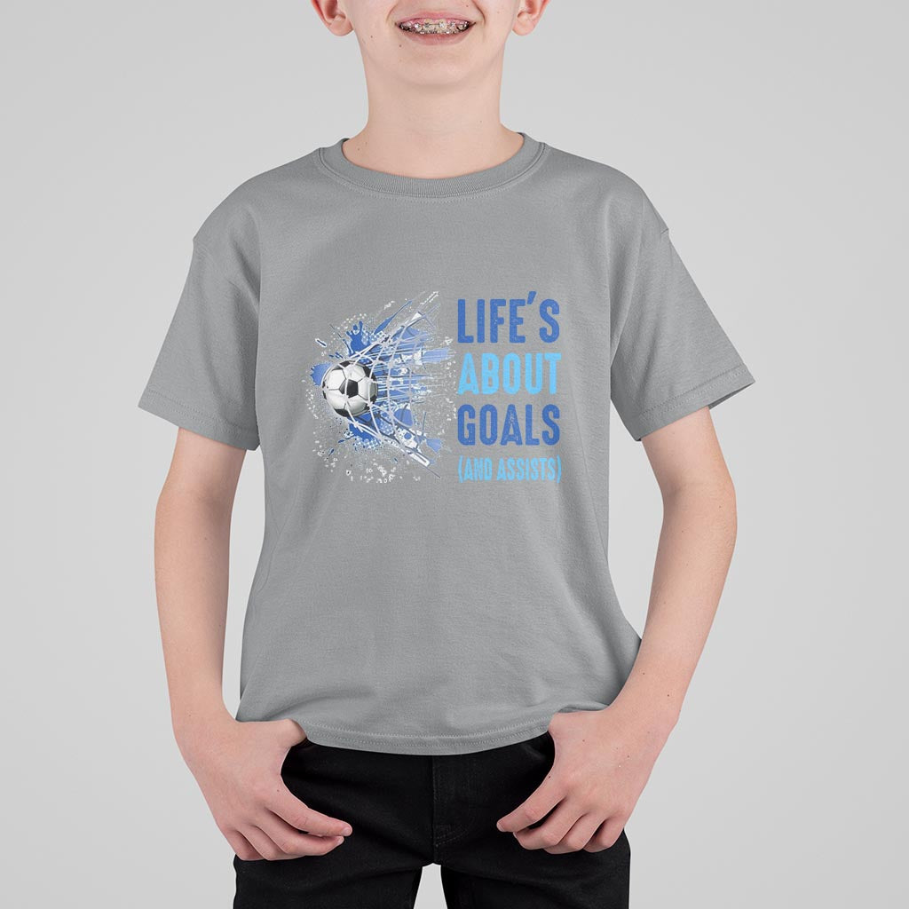 Soccer Lover T Shirt For Kid Life's About Goals And Assists Coach - Wonder Print Shop