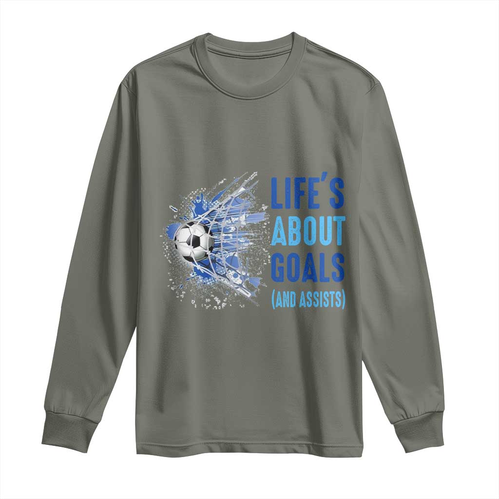 Soccer Lover Long Sleeve Shirt Life's About Goals And Assists Coach - Wonder Print Shop