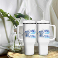 Soccer Lover Tumbler With Handle Life's About Goals And Assists Coach - Wonder Print Shop