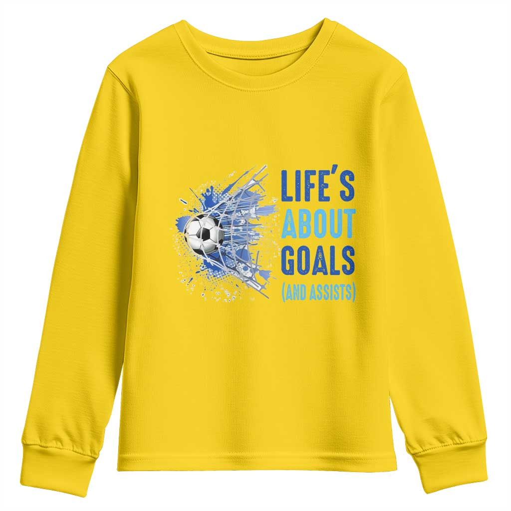 Soccer Lover Youth Sweatshirt Life's About Goals And Assists Coach - Wonder Print Shop