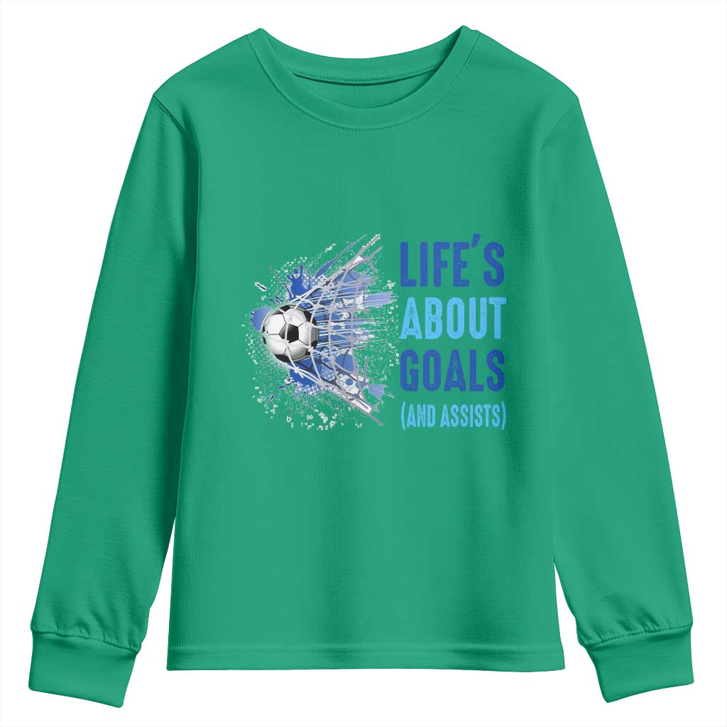 Soccer Lover Youth Sweatshirt Life's About Goals And Assists Coach - Wonder Print Shop