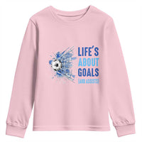 Soccer Lover Youth Sweatshirt Life's About Goals And Assists Coach - Wonder Print Shop